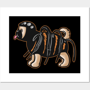 Dog Pug Puppy dresses as a giant Spider for Posters and Art